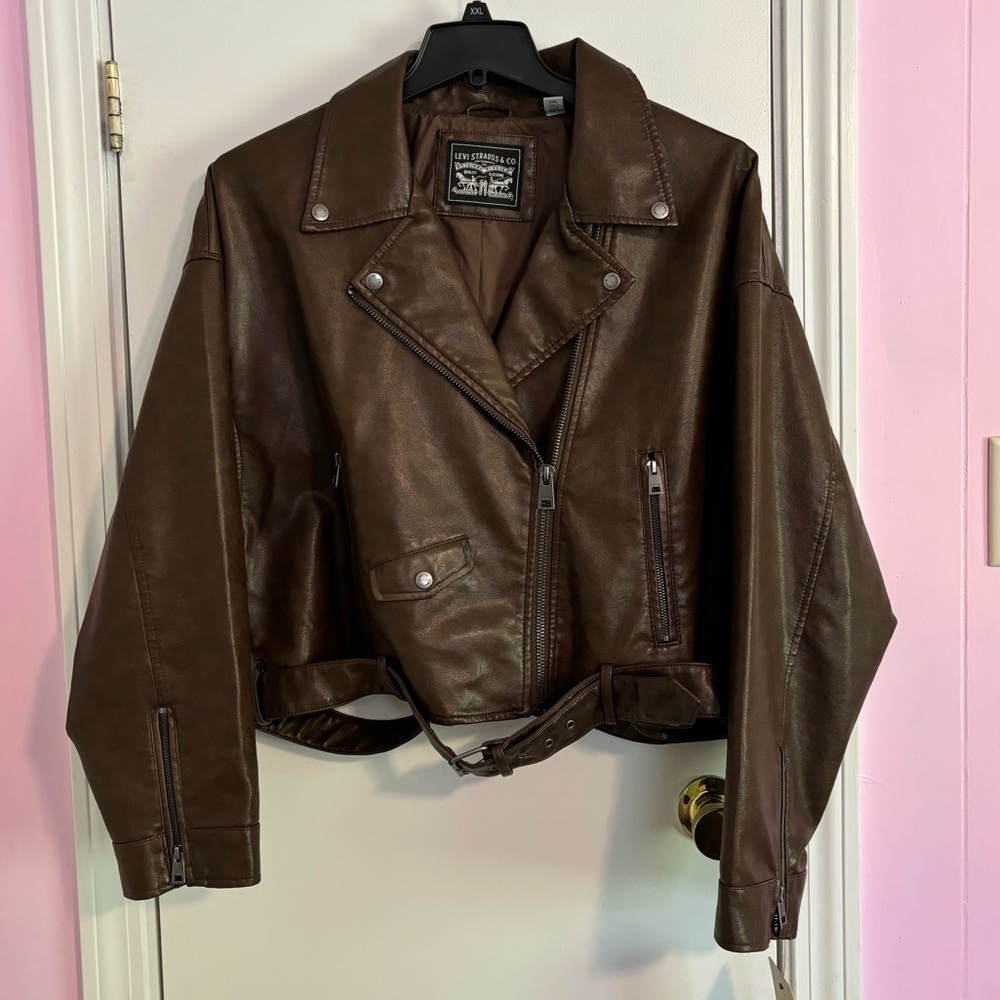 NWT Levi’s Belted Crop Moto Jacket Faux Leather - Size XXL
